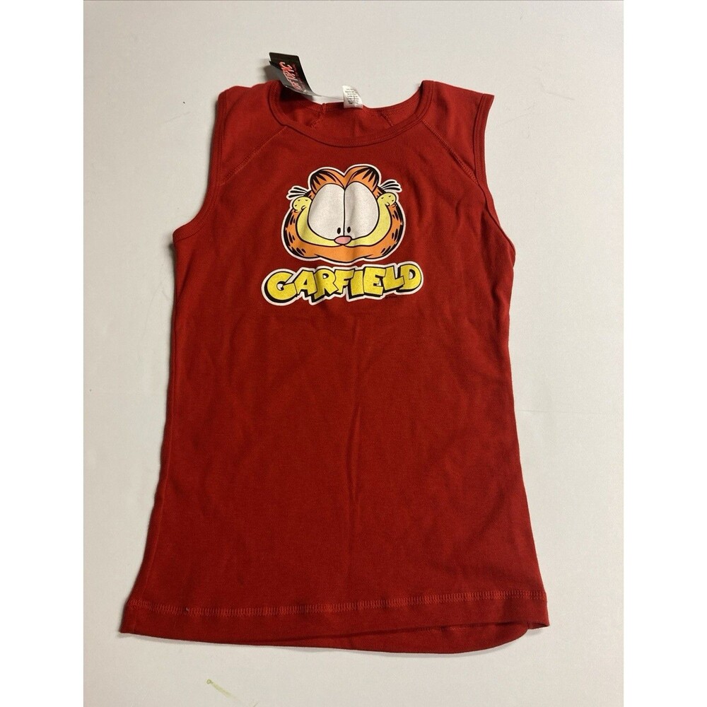 AS Tees Garfield Red Sleeveless Graphic Print Tank Top Crew Neck Kids M
